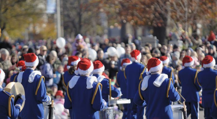 photo of marching band and raleigh christmas event