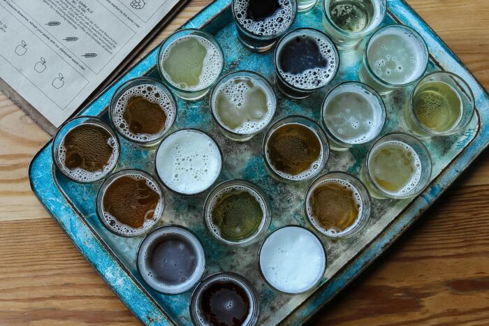 Large flight at a brewery during one of the top Raleigh, NC Tours